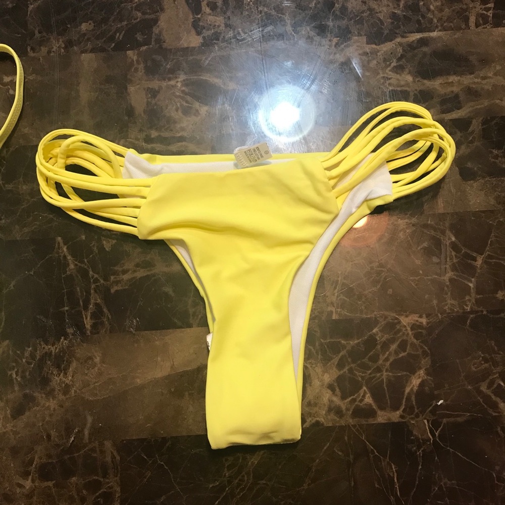 Yellow Floral Cutout Bikini Top and Strappy Bottom - Women Swim Bikini